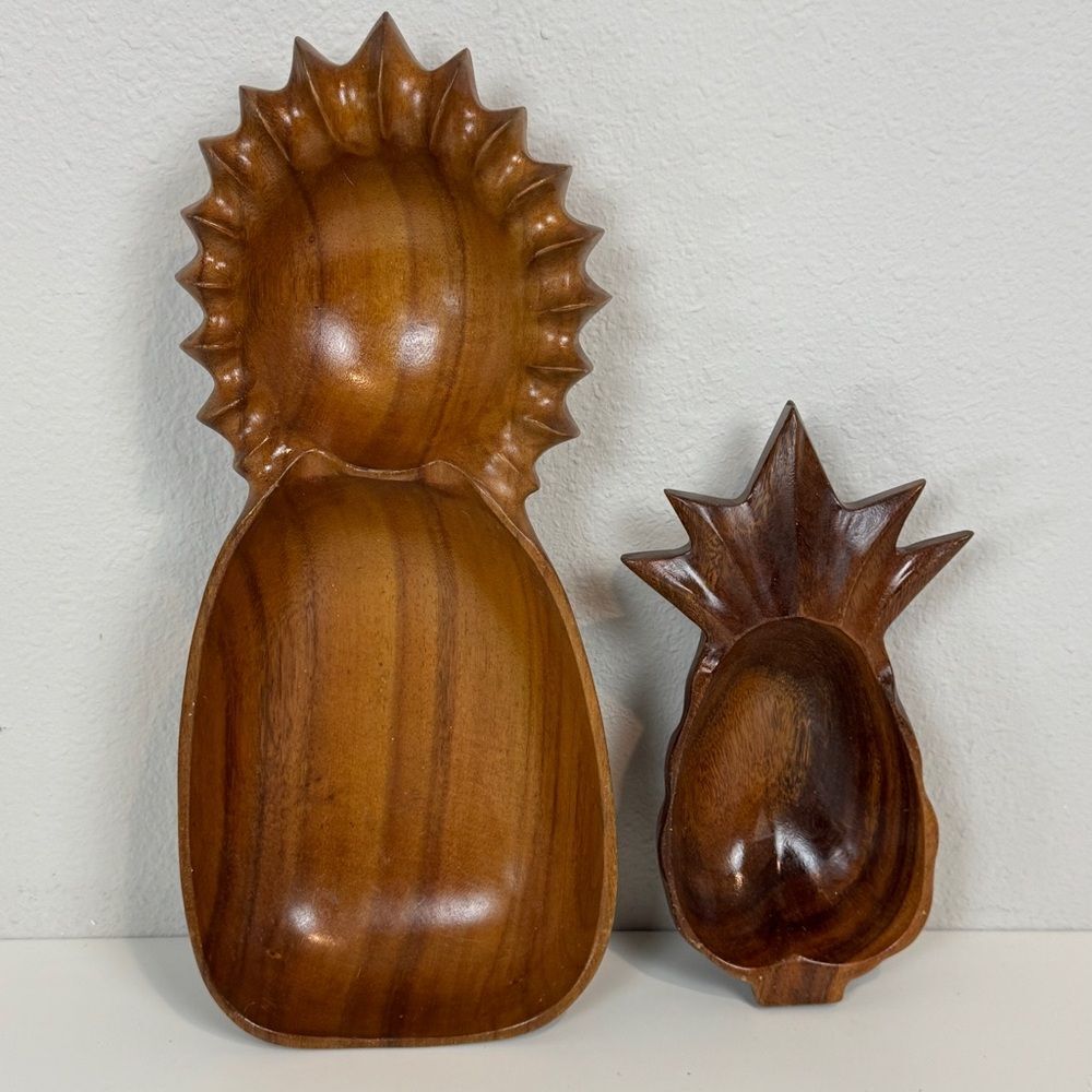 2 Vintage Wooden Pineapple Shaped Serving Bowls